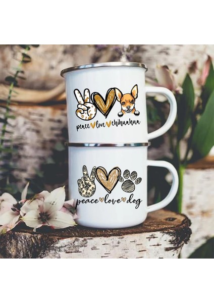 XH1295-A015WH-8 360ML Barış Aşk Köpek Emaye Çay Kupaları Yaratıcı Retro El Yapımı Kahve Süt Bardak Seyahat Kamp Içme Şarap Bira Kupa Bardak Yürüyüş Hediyeler (Yurt Dışından)