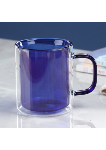 350 ml Renkli Cam Çift Alt Kulplu Kupa Ev Kahve Fincanı Kahvaltı Süt Yulaf Ezmesi Çift Duvar Anti-Haşlanma Güzel Çay Kupaları (Yurt Dışından)