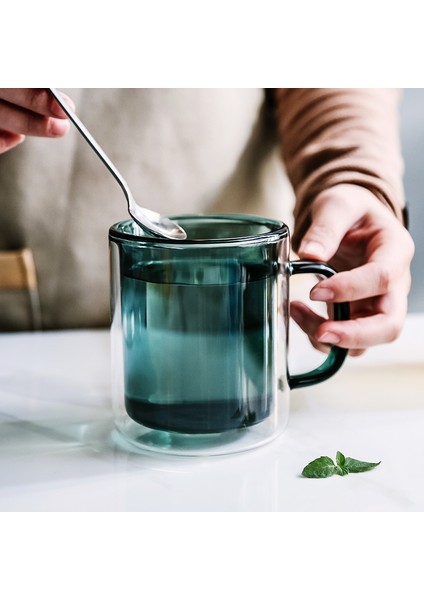 350 ml Renkli Cam Çift Alt Kulplu Kupa Ev Kahve Fincanı Kahvaltı Süt Yulaf Ezmesi Çift Duvar Anti-Haşlanma Güzel Çay Kupaları (Yurt Dışından) fırsatları