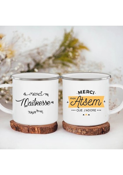 XH3867-A015WH-8 360 ml Merci Maîtresse/atsem Baskı Kahve Kupa Yaratıcı Emaye Bardak Içecekler Su Süt Kupası Kupa Okul Ev Kolu Drinkware Öğretmen Hediyeler (Yurt Dışından)