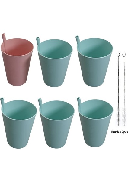 1pembe 5yeşil 6'lı Paket Dahili Pipetli Bardak Plastik Sippy Içme Bardağı Çocuklar ve Yetişkinler Için, Bulaşık Makinesinde Yıkanabilir, 2 Ücretsiz Pipet Fırçası ile (Yurt Dışından)