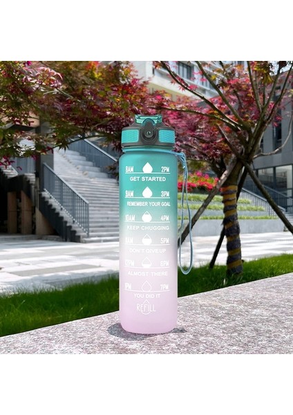 Degrade Yeşil 1l 1l Plastik Pipetli Su Şişesi Botella De Agua Motivacional Kabak Kızlar Için Zaman Işaretleyici ile Spor Salonu Kawaii Büyük Chaleira (Yurt Dışından)