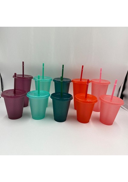 Koyu Yeşil S Flaş Tozu Su Şişeleri Samanlı Kız Için Yeniden Kullanılabilir Sert Plastik Tumbler Kapaklı Kahve Fincanı Drinkware Noel Hediyesi (Yurt Dışından) fırsatları