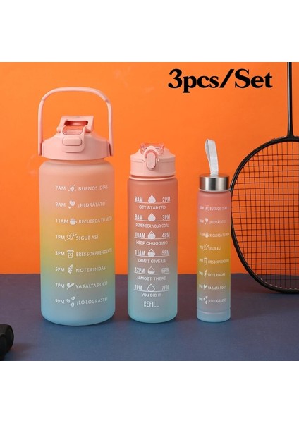 Yeşil 2000ML-900ML-280ML Büyük Kapasiteli Su Şişesi 3 Adet/takım Zaman Işaretleyici Şişe ile Spor Su Şişesi Açık Seyahat Spor Sürahi Yürüyüş Kamp Kupası (Yurt Dışından)
