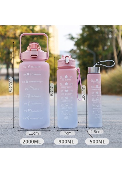 Yeşil 2000ML-900ML-280ML Büyük Kapasiteli Su Şişesi 3 Adet/takım Zaman Işaretleyici Şişe ile Spor Su Şişesi Açık Seyahat Spor Sürahi Yürüyüş Kamp Kupası (Yurt Dışından)