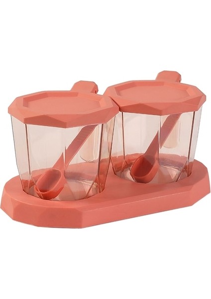 Pink-2pc 2 Adet/3 Adet Baharat Kavanoz Seti Tuz Biber Çalkalayıcı Baharat Kavanoz Tuzluk Kaşık ile Şeffaf Mutfak Konteyner Saklama Kutusu (Yurt Dışından)