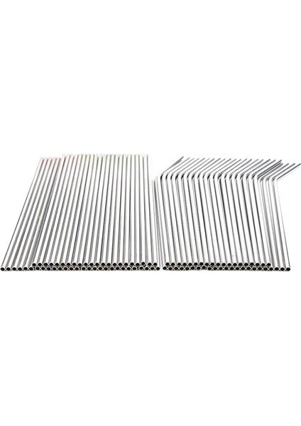 Gümüş 100 Adet Metal Pipetler Yeniden Kullanılabilir 304 Paslanmaz Çelik Içme Suyu Boruları 215 mm x 6 mm Kavisli Pipetler ve 50 Düz Pipet (Yurt Dışından)