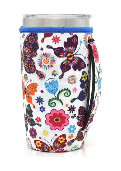 Kelebek Yeniden Kullanılabilir Buzlu Kahve Kupası Kol Neopren Yalıtımlı Kollu Bardak Kapak Tutucu 20OZ Tumbler Kupası Için Fikir (Yurt Dışından)