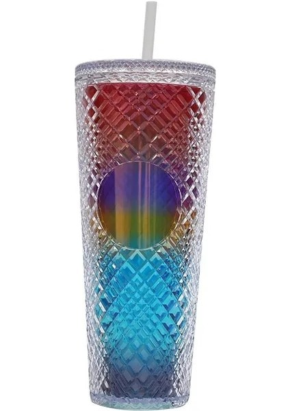 Elmas Bardak 6 710ML 710ML/24OZ Balık Pulu Soğuk Bardak Çift Katmanlı Su Şişeleri Plastik Pipetli Bardak Yeniden Kullanılabilir Kahve Suyu Pipetli Kupa Bardak Noel Hediyeleri (Yurt Dışından)