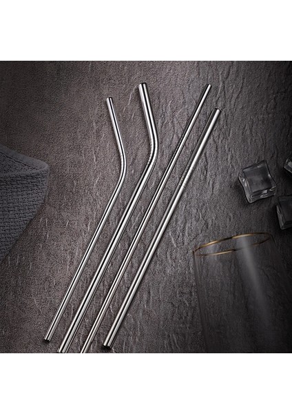 Kavisli Mavi 21.5CMX8MM Içecek Pipetleri 304 Paslanmaz Çelik Soğuk Içme Kavisli Düz Uzun Pipet Fırçalı Drinkware Bar Parti Bardak Aksesuarları (Yurt Dışından)