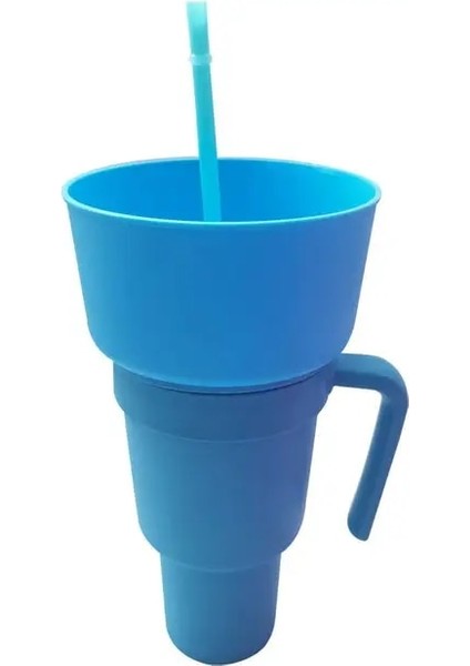 Mavi Snack Bardak 2 In 1 Çok Fonksiyonlu Renk Değiştirme Stadyum Tumbler Snack Içecek Pipetli Bardak Filmler Ev Kullanımı Için (Yurt Dışından)