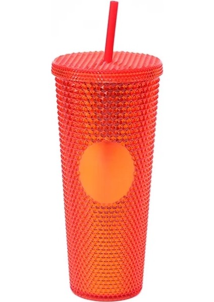Temizle Kırmızı 24 Oz Elmas Saman Kapaklı Bardak Büyük Kapasiteli Su Şişesi Bpa Ücretsiz Akrilik Çivili Yalıtımlı Su Kahve Fincanı Seyahat Kupa (Yurt Dışından)