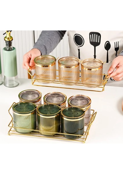 G-3 Adet Yaratıcı Çizgili Baharat Kavanoz Seti Raf ile Zarif Akrilik Tuz Kavanoz Soya Sosu Sirke Depolama Şişe Mutfak Malzemeleri Yeni (Yurt Dışından)