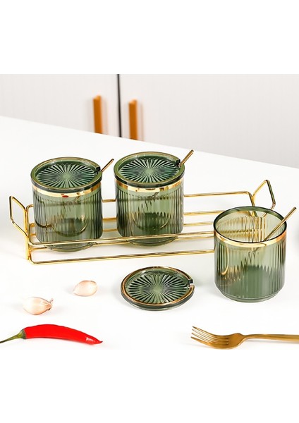 G-3 Adet Yaratıcı Çizgili Baharat Kavanoz Seti Raf ile Zarif Akrilik Tuz Kavanoz Soya Sosu Sirke Depolama Şişe Mutfak Malzemeleri Yeni (Yurt Dışından) modelleri