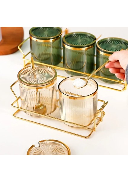 G-3 Adet Yaratıcı Çizgili Baharat Kavanoz Seti Raf ile Zarif Akrilik Tuz Kavanoz Soya Sosu Sirke Depolama Şişe Mutfak Malzemeleri Yeni (Yurt Dışından) fırsatları