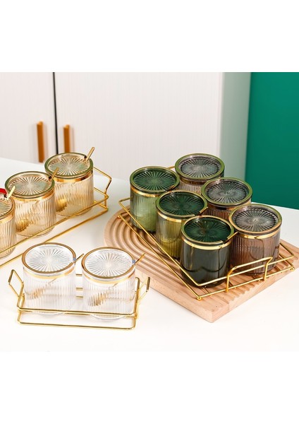 G-3 Adet Yaratıcı Çizgili Baharat Kavanoz Seti Raf ile Zarif Akrilik Tuz Kavanoz Soya Sosu Sirke Depolama Şişe Mutfak Malzemeleri Yeni (Yurt Dışından) indirimleri