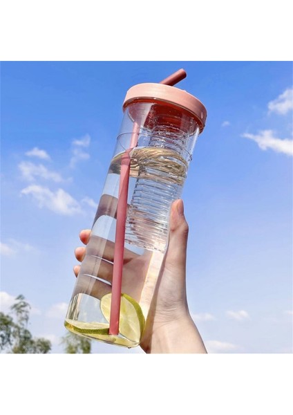 Yeşil 700ML 700ML Kuru Islak Ayırma Meyve Bardağı Limon Filtre Su Şişesi Plastik Pipetli Bardak Doğa Sporları Bardak Öğrenciler Spor (Yurt Dışından)