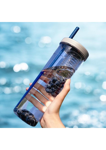 Yeşil 700ML 700ML Kuru Islak Ayırma Meyve Bardağı Limon Filtre Su Şişesi Plastik Pipetli Bardak Doğa Sporları Bardak Öğrenciler Spor (Yurt Dışından)