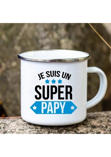 UXH156987-A015WH-8 Süper Tonton Papy Baskılı Komik Emaye Yaratıcı Kahve Fincanları Kamp Kupalar Kolu Drinkware Tatil Kupa Babalar Günü En Iyi Hediyeler (Yurt Dışından)