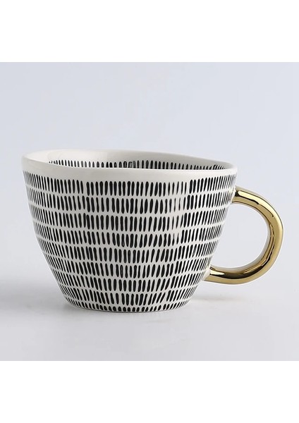H-11.4x7.8cm 350-100ML Yaratıcı Amerikan Tarzı Seramik Kupalar Kahve Fincanları Öğleden Sonra Çayı Altın Inme Geometri Düzensiz Kahve Fincanı Italyan Espresso Kupa (Yurt Dışından)