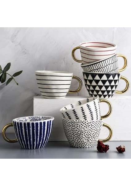 H-11.4x7.8cm 350-100ML Yaratıcı Amerikan Tarzı Seramik Kupalar Kahve Fincanları Öğleden Sonra Çayı Altın Inme Geometri Düzensiz Kahve Fincanı Italyan Espresso Kupa (Yurt Dışından) fiyatları