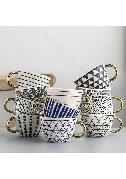 H-11.4x7.8cm 350-100ML Yaratıcı Amerikan Tarzı Seramik Kupalar Kahve Fincanları Öğleden Sonra Çayı Altın Inme Geometri Düzensiz Kahve Fincanı Italyan Espresso Kupa (Yurt Dışından) indirimleri