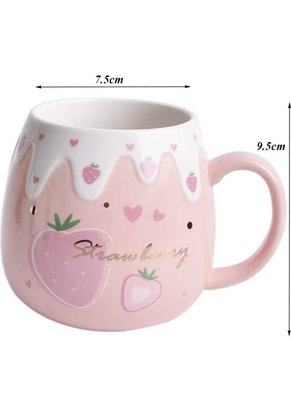 A Kapaklı Kaşık 500 ml Büyük Kapasiteli Seramik Sevimli Çilek Kahve Kapaklı Kupa ve Kaşık Porselen Kahvaltı Süt Yulaf Ezmesi Fincan Drinkware (Yurt Dışından) indirimleri