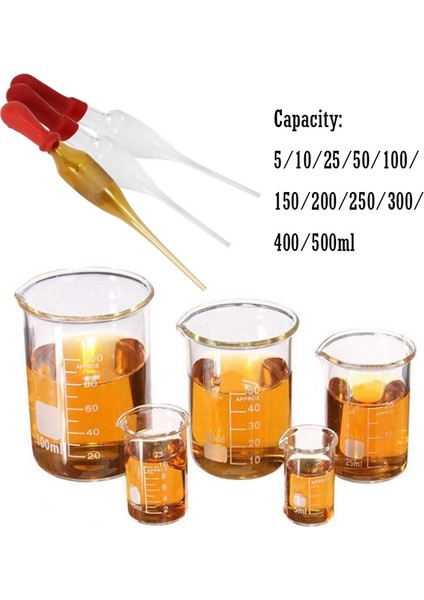 300ML Set 150ML - Duvar Beher Kimyası 5ml 250ML Borosilikat Laboratuvarı 100ML 200ML 300ML Ağır Cam 500ML Cam Damlalık 400ML Düşük Formlu (Yurt Dışından)