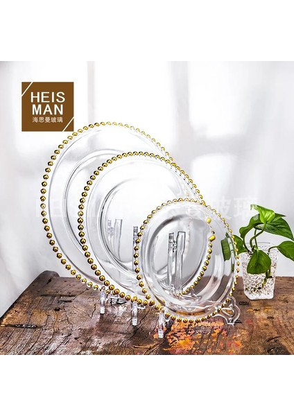 Stil 2 Solmuş Avrupa Tarzı Kristal Cam Plaka Yuvarlak Altın Boncuklar Batı Yemek Tabağı Ev Meyve Salatası Tabağı Düğün Boncuk Tabağı (Yurt Dışından) modelleri