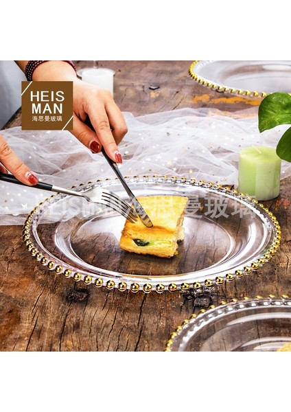 Stil 2 Solmuş Avrupa Tarzı Kristal Cam Plaka Yuvarlak Altın Boncuklar Batı Yemek Tabağı Ev Meyve Salatası Tabağı Düğün Boncuk Tabağı (Yurt Dışından) fırsatları