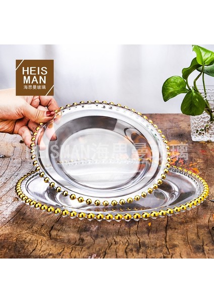 Stil 2 Solmuş Avrupa Tarzı Kristal Cam Plaka Yuvarlak Altın Boncuklar Batı Yemek Tabağı Ev Meyve Salatası Tabağı Düğün Boncuk Tabağı (Yurt Dışından) indirimleri