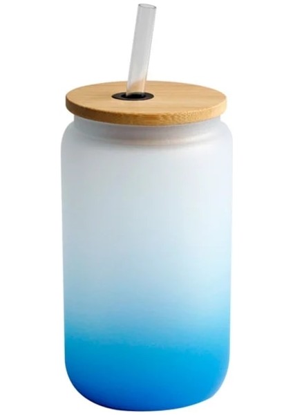 Wl 12OZ 340ML Degrade Renk Süblimasyon Cam Bambu Kapaklı Süblimasyon Bira Can Borosilikat Gözlük Kavanoz Bardak Kupa Resue Pipetli (Yurt Dışından)
