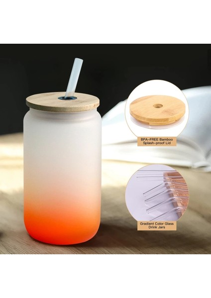 Wl 12OZ 340ML Degrade Renk Süblimasyon Cam Bambu Kapaklı Süblimasyon Bira Can Borosilikat Gözlük Kavanoz Bardak Kupa Resue Pipetli (Yurt Dışından)