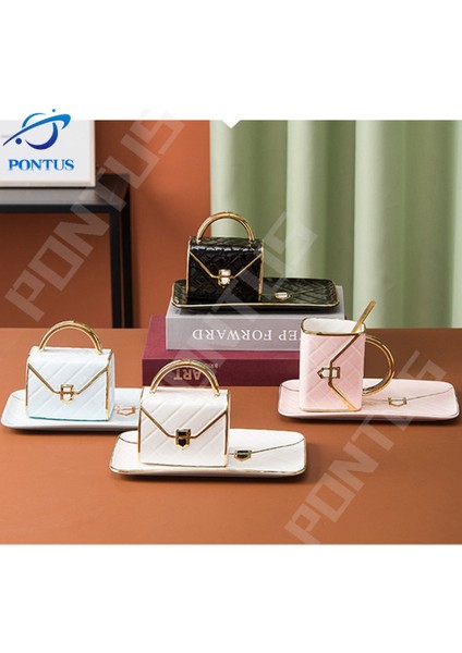 310 ml Beyaz Kupa Çanta Şekilli Tatlı Seramik Bardak Plaka Yaratıcı Altın Çanta Tarzı Kupa Süt Çay Suyu Su Drinkware Masaüstü Dekor Iş Hediyesi (Yurt Dışından) fırsatları