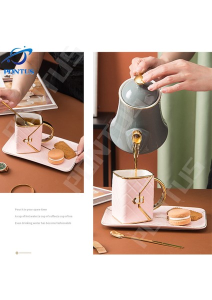 310 ml Beyaz Kupa Çanta Şekilli Tatlı Seramik Bardak Plaka Yaratıcı Altın Çanta Tarzı Kupa Süt Çay Suyu Su Drinkware Masaüstü Dekor Iş Hediyesi (Yurt Dışından) indirimleri