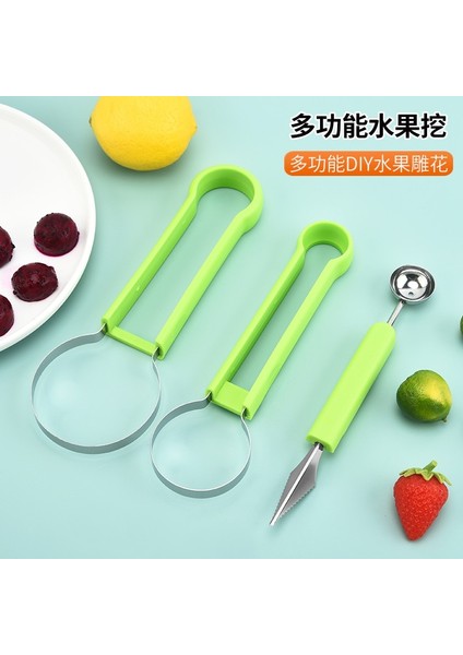 Yeşil 3 In 1 Meyve Oyma Seti Paslanmaz Çelik Kavun Topu Kepçe Tohum Sökücü Karpuz Bıçağı Kazma Hamuru Ayırıcı Meyve Kesme Aletleri (Yurt Dışından) modelleri