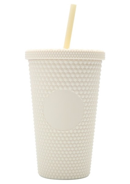 Mat Krem Sarı 480ML 16OZ Mat Kaplama Çift Duvar Diy 473ML 480ML 500ML 16OZ Plastik Durian Tumbler Durian Pipetli Bardak Logo Yok (Yurt Dışından)