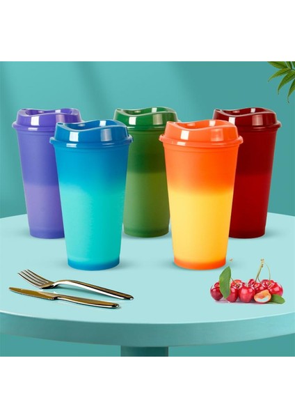 06 16OZ Isı Rengi Değişen Kahve Fincanları Gıda Sınıfı Plastik Su Bardakları Renkli Kapaklı Içecek Sıcaklığa Duyarlı Içecek Kupa (Yurt Dışından)