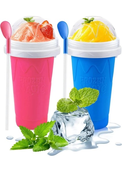 Opp Torba Yeşil 300ML Kapasiteli Slushy Cup Yaz Sıkma Ev Yapımı Meyve Suyu Su Şişesi Hızlı Dondurulmuş Smoothie Kum Kupası Tutam Hızlı Soğutma Sihirli Dondurma (Yurt Dışından)
