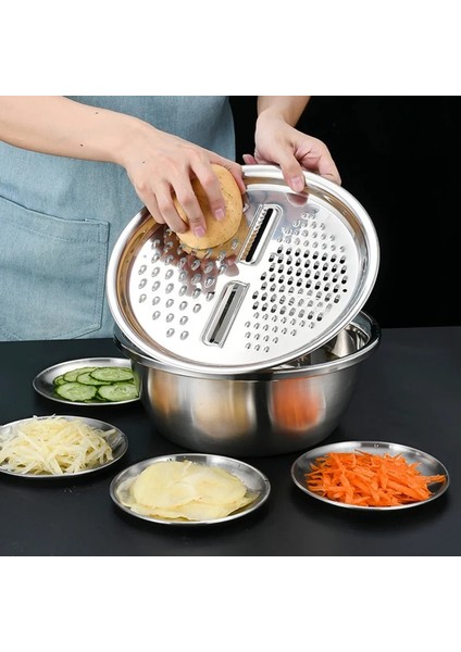 3 In 1 Sebze Dilimleme Kesici Drenaj Sepeti Paslanmaz Çelik Sebze Jülyen Rende Salata Yapımcısı Kase (Yurt Dışından) modelleri