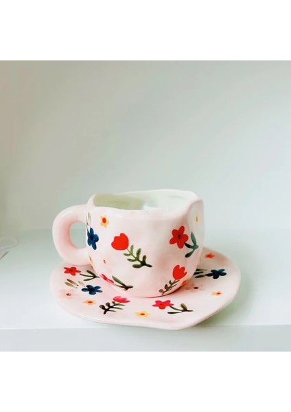 J 200-300 ml El-Boyalı Çiçekler Seramik Kahve Fincanı Kolu Kahvaltı Süt Suyu Çay Bardağı Hediye Mikrodalga Güvenli Süt Kahve Fincanı Yaratıcı Fincan (Yurt Dışından)
