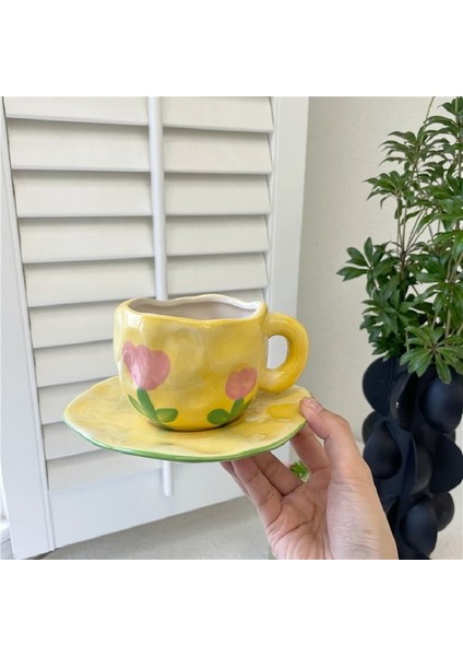 J 200-300 ml El-Boyalı Çiçekler Seramik Kahve Fincanı Kolu Kahvaltı Süt Suyu Çay Bardağı Hediye Mikrodalga Güvenli Süt Kahve Fincanı Yaratıcı Fincan (Yurt Dışından) indirimleri