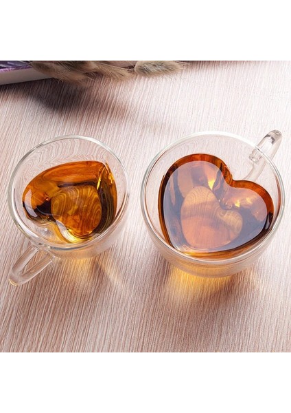 Kalp Şekli Bardak 250 ml Kalp Aşk Şekilli Cam Kupa Çift Duvar Kahve Fincanı Yalıtımlı Çay Süt Limon Suyu Su Bardağı Isıya Dayanıklı Drinkware Lover Hediye (Yurt Dışından)