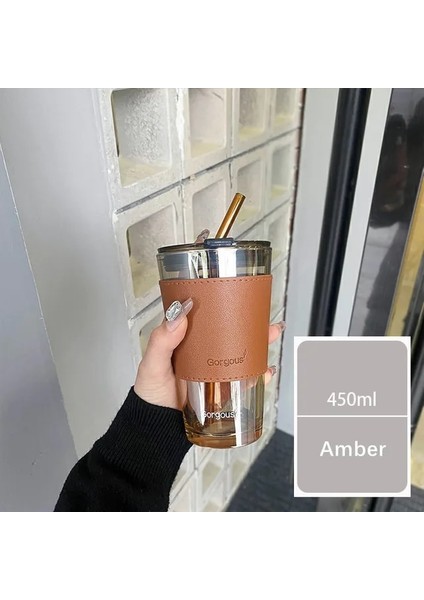 C4 450ML Kapasite 350ML 450ML Yaratıcı Cam Kahve Pipetli Bardak Kapaklı Isıya Dayanıklı Su Şişesi Bira Çay Drinkware Çift Kahve Pipetli Kupa (Yurt Dışından)