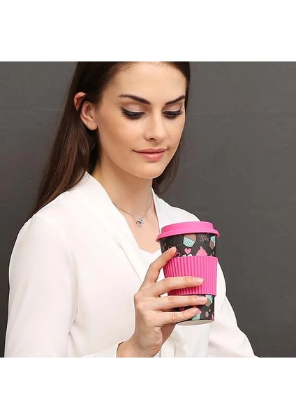 Gül Kapağı 400 ml Yeni Sıcak 400 ml Yeniden Kullanılabilir Bambu Elyaf Kahve Fincanları Çevre Dostu Seyahat Kahve Kupaları Silikon Kapaklı Içme Kupası (Yurt Dışından)