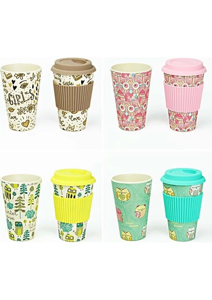 Gül Kapağı 400 ml Yeni Sıcak 400 ml Yeniden Kullanılabilir Bambu Elyaf Kahve Fincanları Çevre Dostu Seyahat Kahve Kupaları Silikon Kapaklı Içme Kupası (Yurt Dışından)
