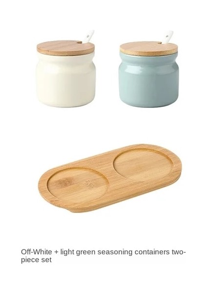 Model 4 Seramik Baharat Kavanoz Ahşap Kapaklı Tuzluk Mutfak Malzemeleri Beyaz Baharat Kavanoz Kaşık Seti Şeker Kutusu (Yurt Dışından)