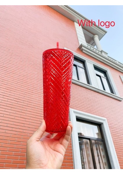 Parlak Kırmızı 701-800 ml Elmas Radyant Tanrıça Fincan Logo ile 710 ml Yaz Soğuk Su Bardağı Samanlı Bardak Çift Katmanlı Plastik Durian Kahve Kupa (Yurt Dışından)