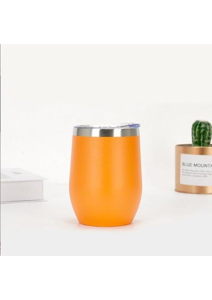 Turuncu 301-400 ml Paslanmaz Çelik Şarap Bardakları Kapaklı 12 Oz Yalıtımlı Şarap Bardağı Köksüz Çift Duvar Vakum Şarap Bardağı Kahve (Yurt Dışından)