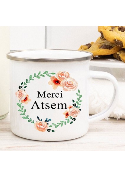 XH10043-A015WH-8 Fransız Teşekkürler Atsem Baskı Emaye Kupalar Yaratıcı Kahve Kupa Içecek Suyu Süt Bardak Okul Ev Kolu Drinkware Öğretmen Hediyeler (Yurt Dışından)